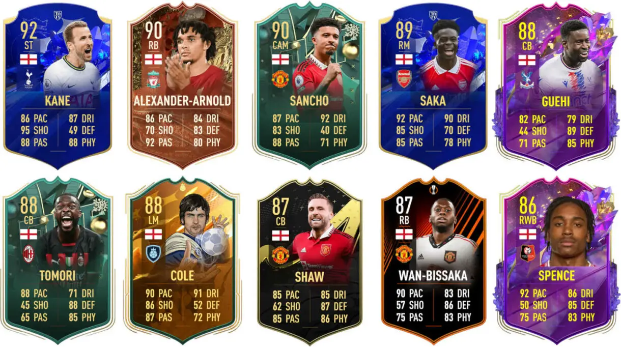 Ejemplos cartas competitivas Inglaterra FIFA 23 Ultimate Team