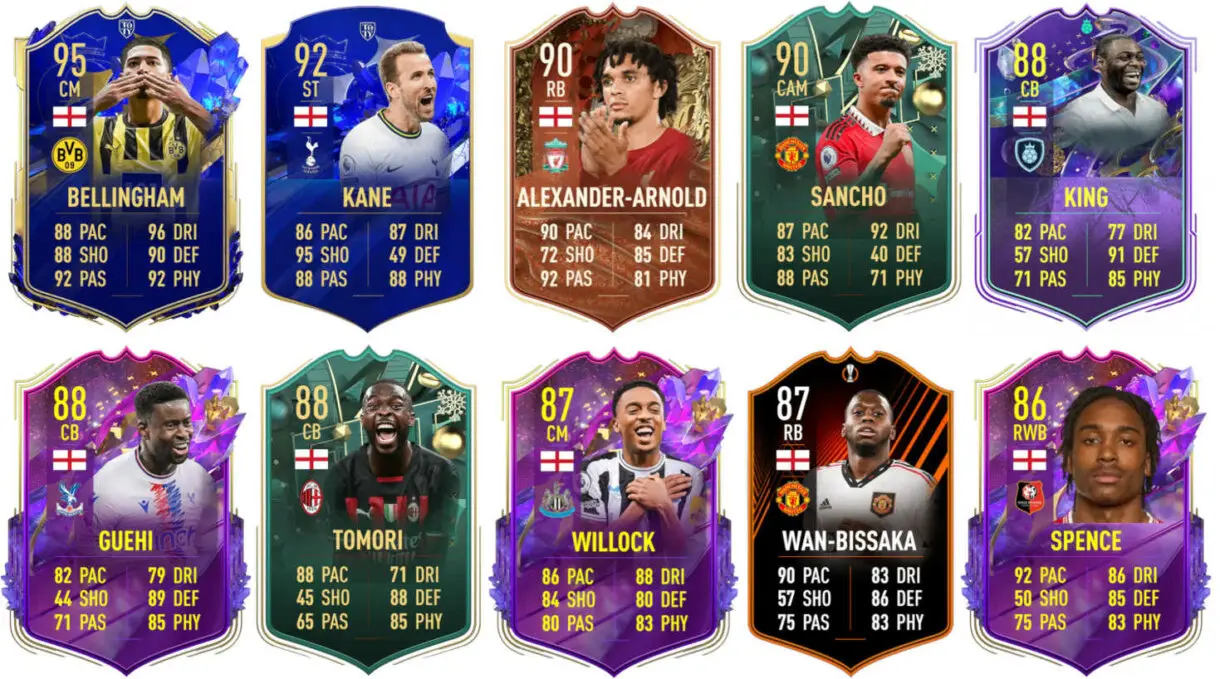 Ejemplos cartas competitivas Inglaterra FIFA 23 Ultimate Team