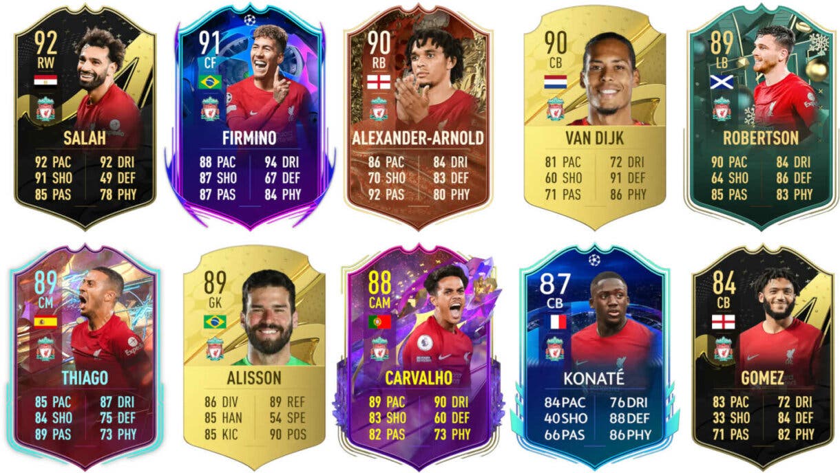 Ejemplos cartas competitivas Liverpool FIFA 23 Ultimate Team
