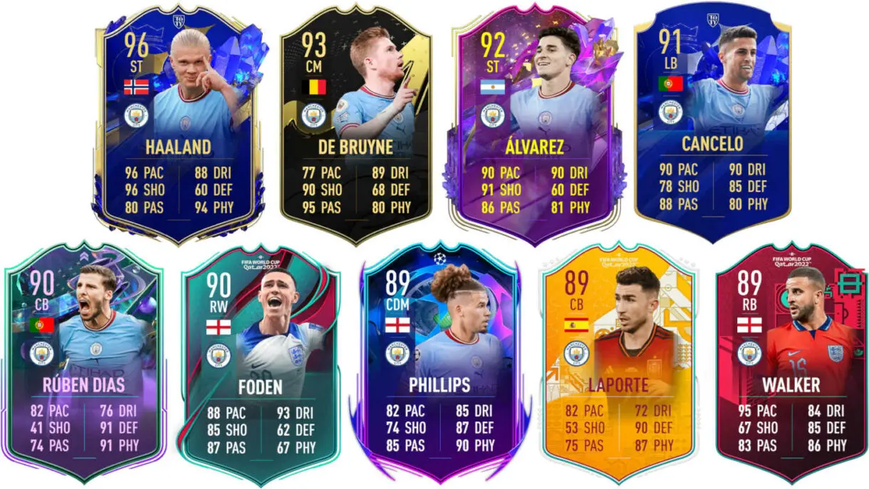 Ejemplos cartas competitivas Manchester City FIFA 23 Ultimate Team