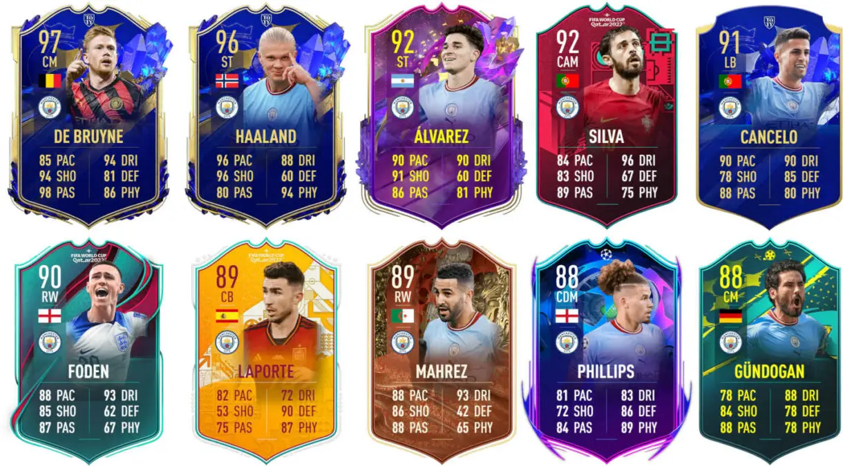 Ejemplos cartas competitivas Manchester City FIFA 23 Ultimate Team