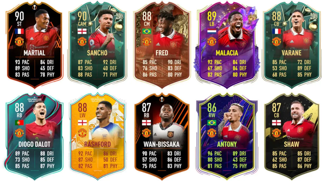 Ejemplos cartas competitivas Manchester United FIFA 23 Ultimate Team
