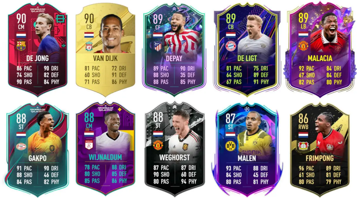 Ejemplos cartas competitivas Países Bajos FIFA 23 Ultimate Team