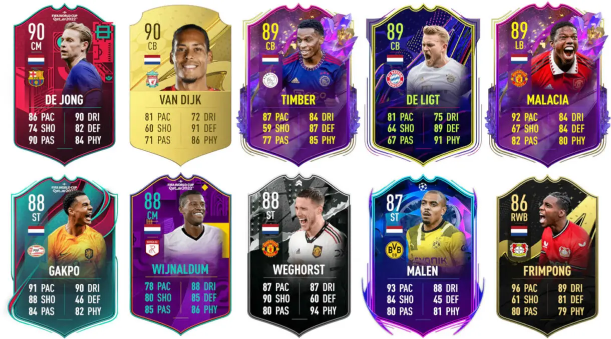 Ejemplos cartas competitivas Países Bajos FIFA 23 Ultimate Team