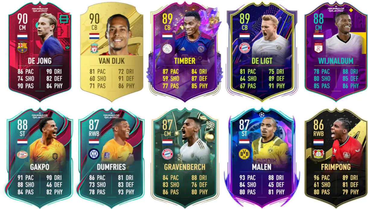 Ejemplos cartas competitivas Países Bajos FIFA 23 Ultimate Team