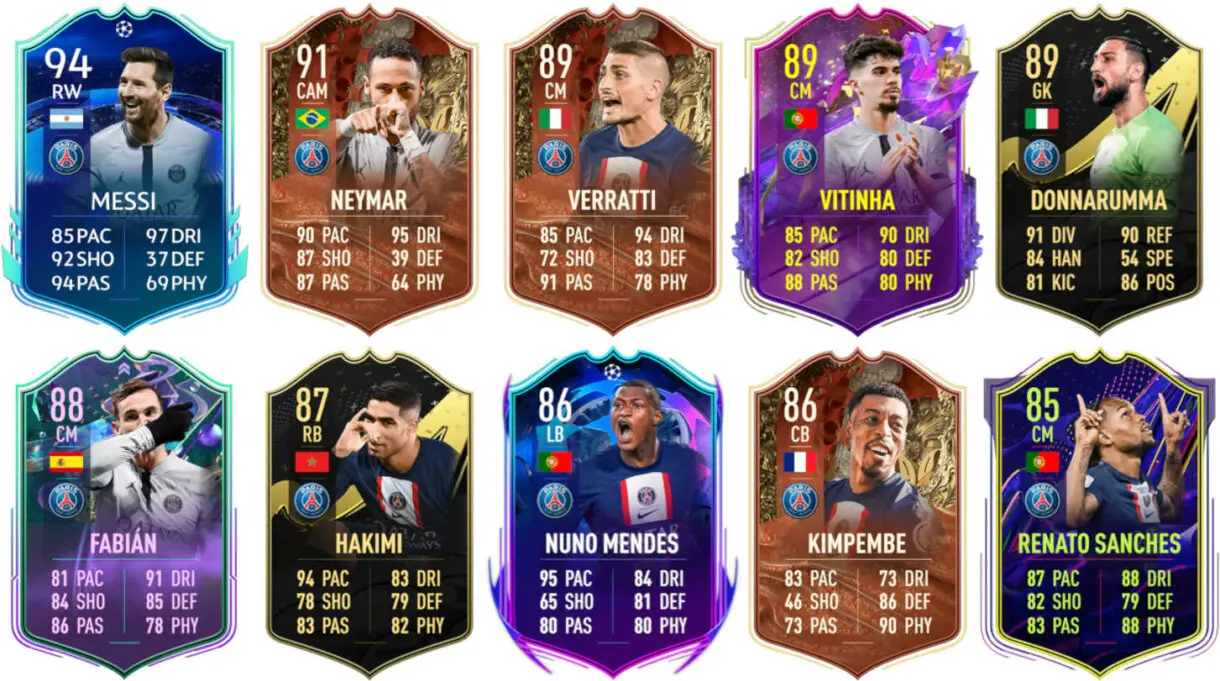 Ejemplos cartas competitivas PSG FIFA 23 Ultimate Team