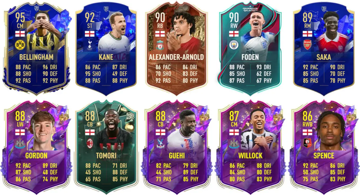 Ejemplos cartas competitivas Inglaterra FIFA 23 Ultimate Team