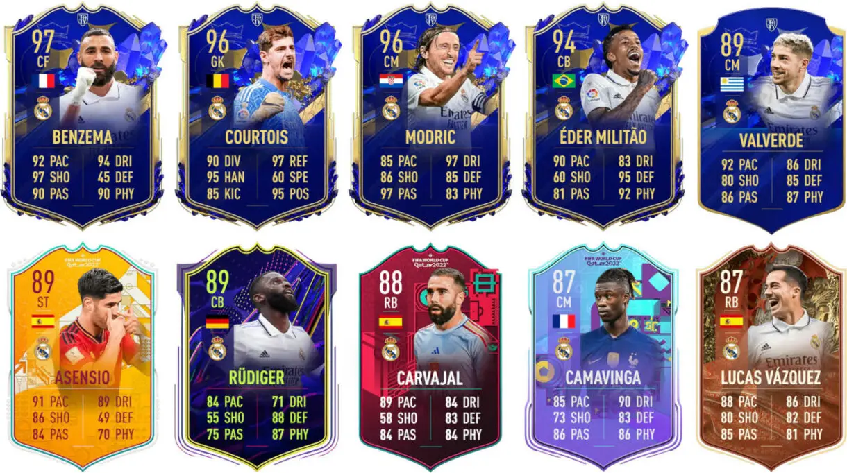 Ejemplos cartas competitivas Real Madrid FIFA 23 Ultimate Team