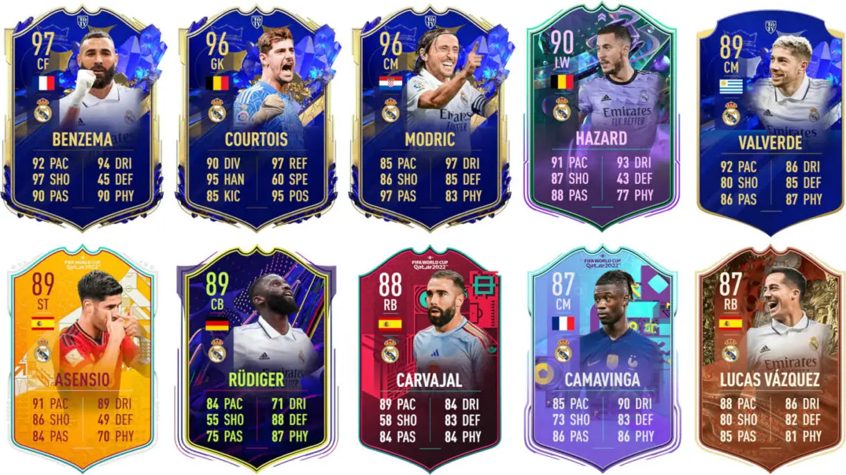 Ejemplos cartas competitivas Real Madrid FIFA 23 Ultimate Team