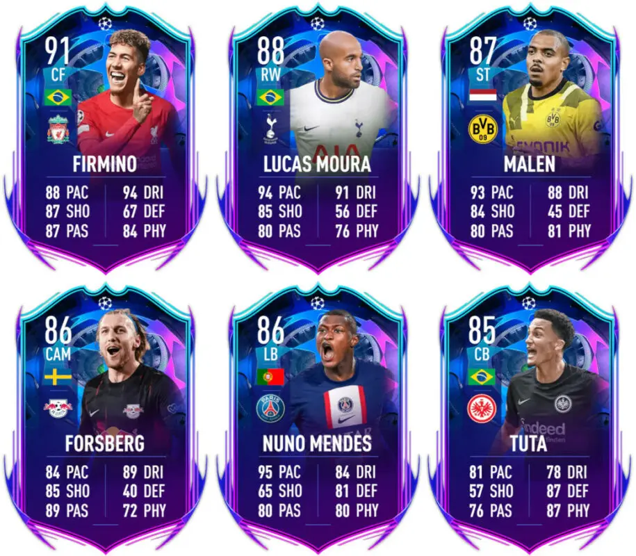 Cartas RTTF FIFA 23 Ultimate Team Firmino, Moura, Malen, Forsberg, Nuno Mendes y Tuta