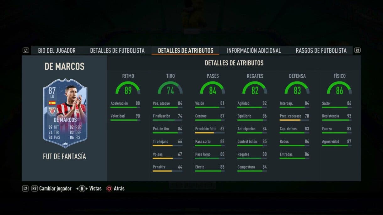 Stats in game De Marcos Fantasy FUT FIFA 23 Ultimate Team
