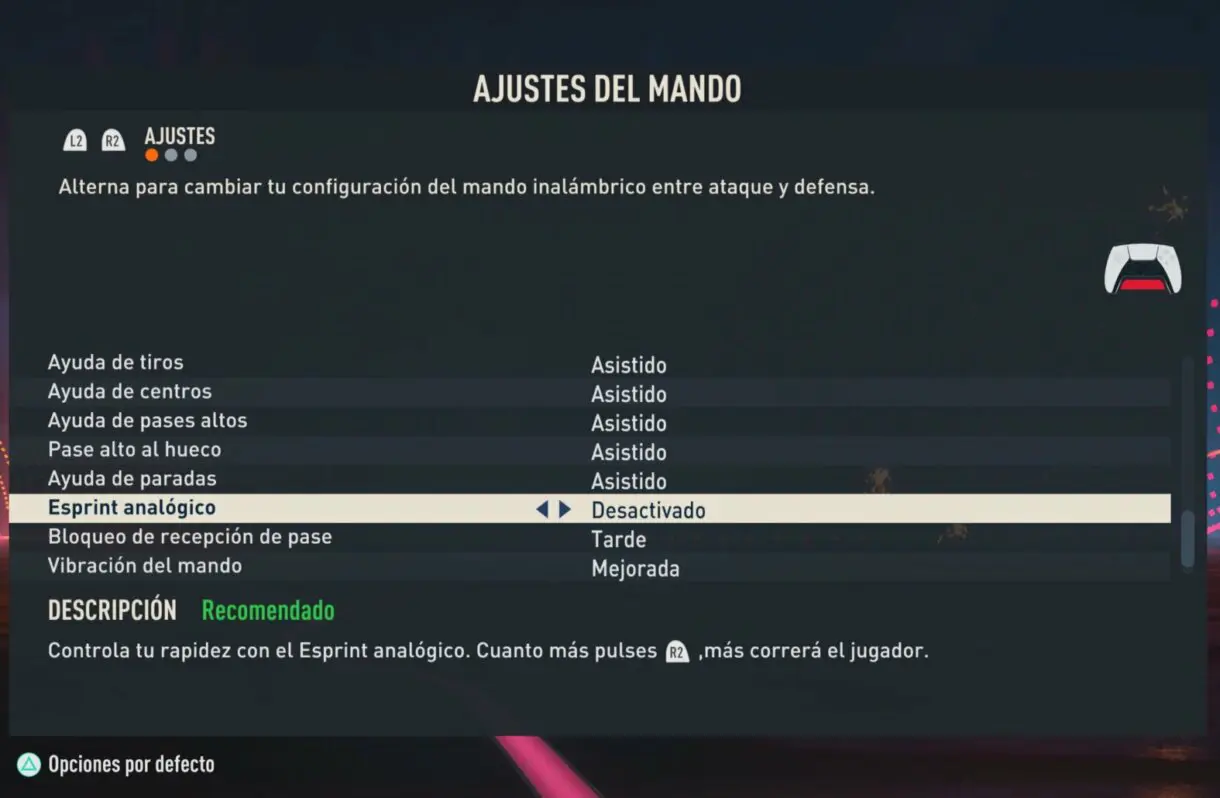 Ajustes del mando desde el menú de FIFA 23