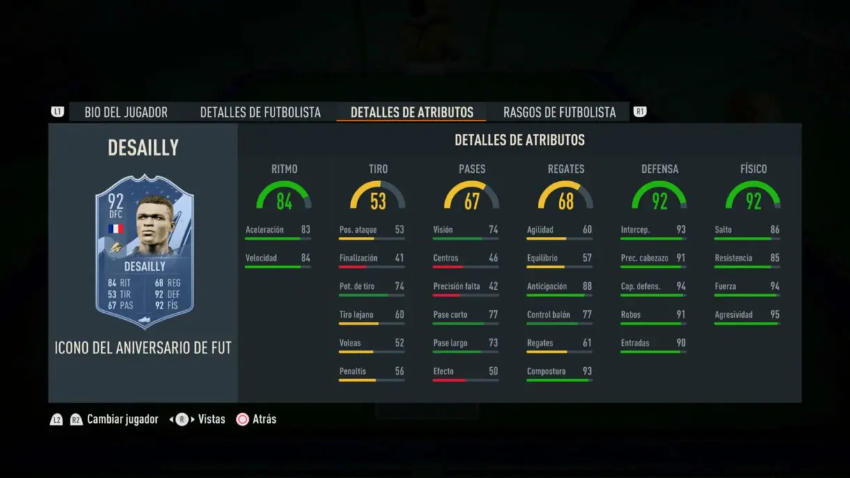 Stats in game Desailly Icono FUT Birthday FIFA 23 Ultimate Team