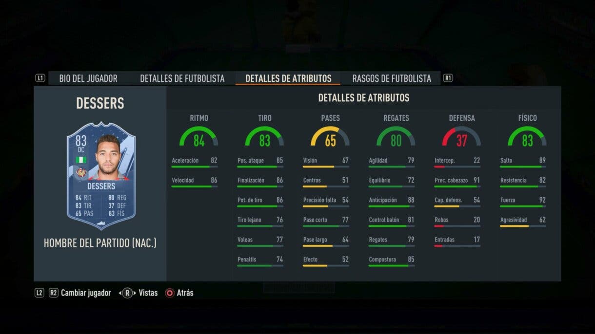 Stats in game Dessers MOTM FIFA 23 Ultimate Team
