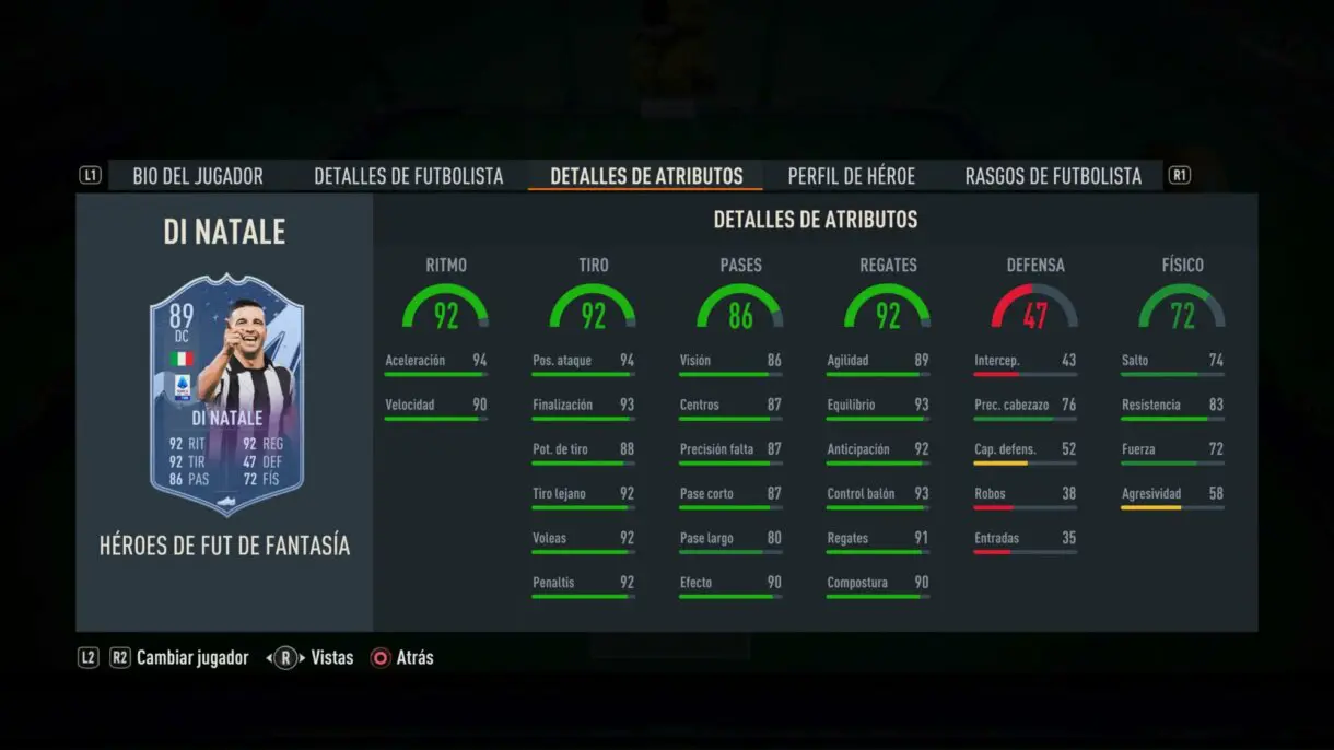 Stats in game Di Natale Fantasy FUT Heroes FIFA 23 Ultimate Team