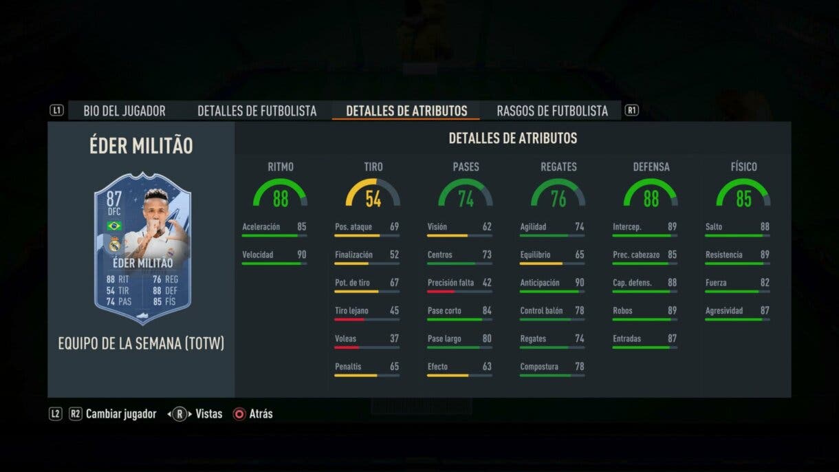 Stats in game Militao IF FIFA 23 Ultimate Team