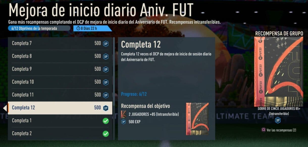 Objetivos Mejora de inicio diario Aniv. FUT desde el menú de FIFA 23 Ultimate Team