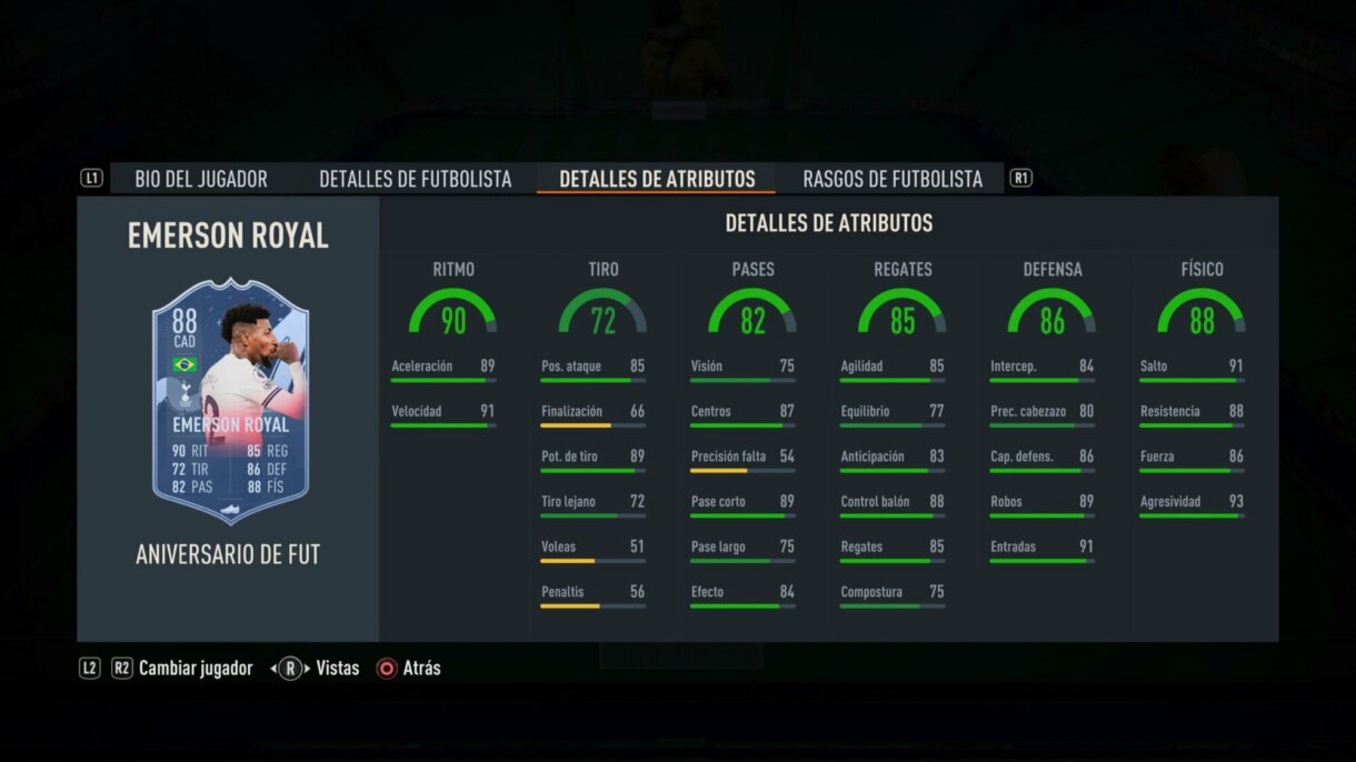 Stats in game Emerson FUT Birthday FIFA 23 Ultimate Team