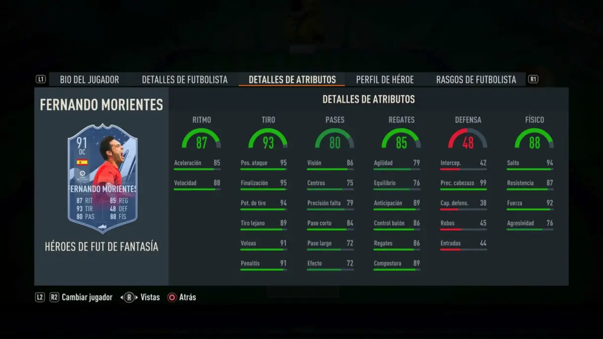 Stats in game Morientes Fantasy FUT Heroes FIFA 23 Ultimate Team