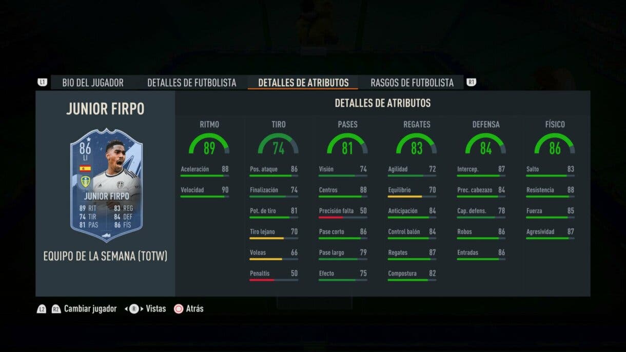Stats in game Junior Firpo IF FIFA 23 Ultimate Team