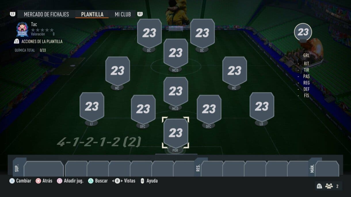 Plantilla FIFA 23 Ultimate Team sin jugadores con la formación 4-1-2-1-2 (2)