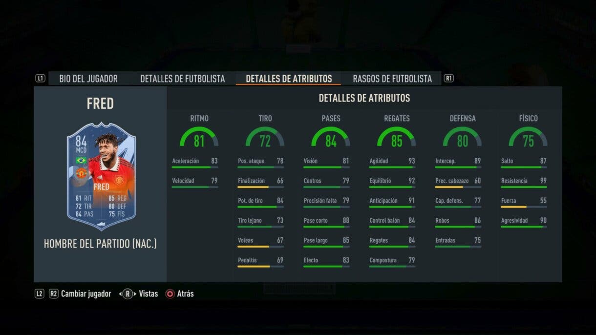 Stats in game Fred MOTM FIFA 23 Ultimate Team