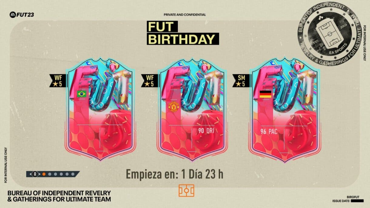 Pantalla de carga FIFA 23 Ultimate Team con pistas de jugadores FUT Birthday.