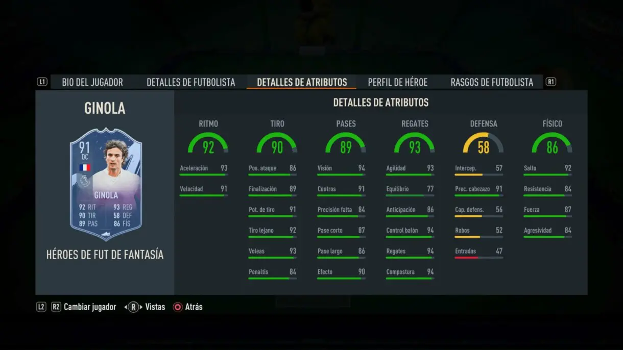 Stats in game Ginola Fantasy FUT Heroes FIFA 23 Ultimate Team