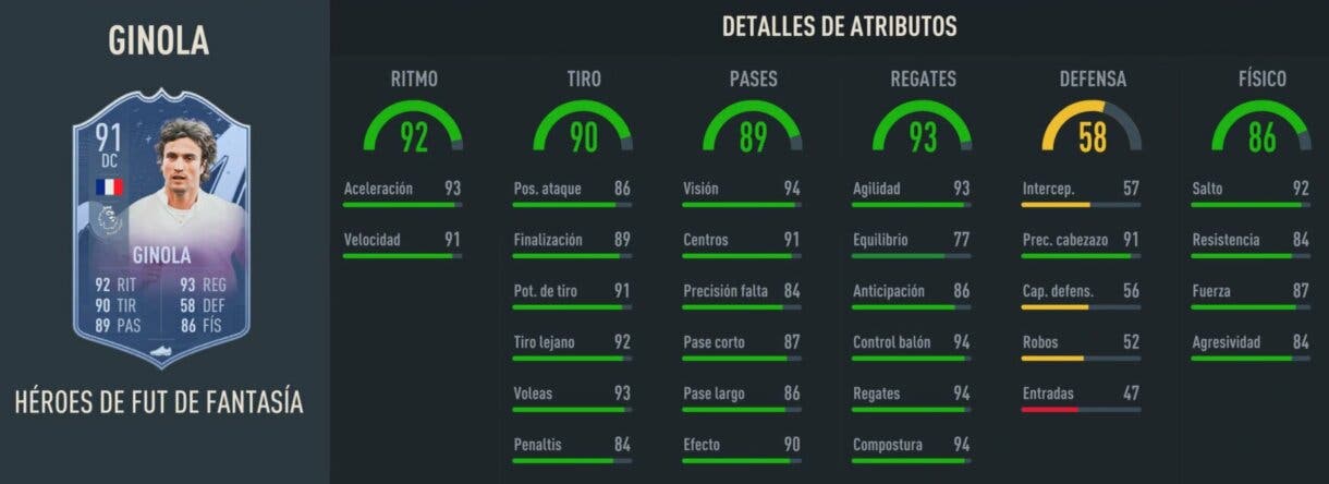 Stats in game Ginola Fantasy FUT Heroes FIFA 23 Ultimate Team