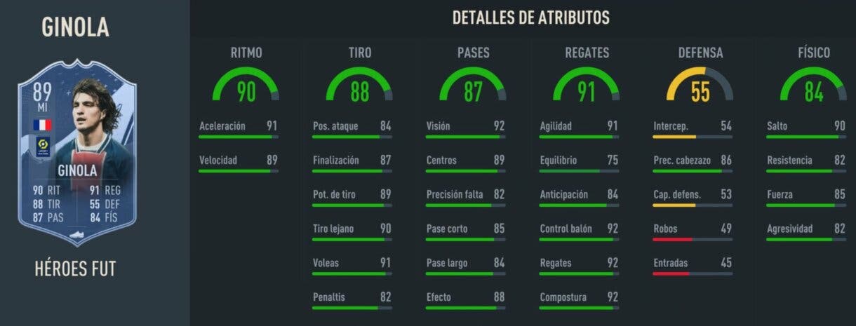 Stats in game Ginola FUT Heroes FIFA 23 Ultimate Team