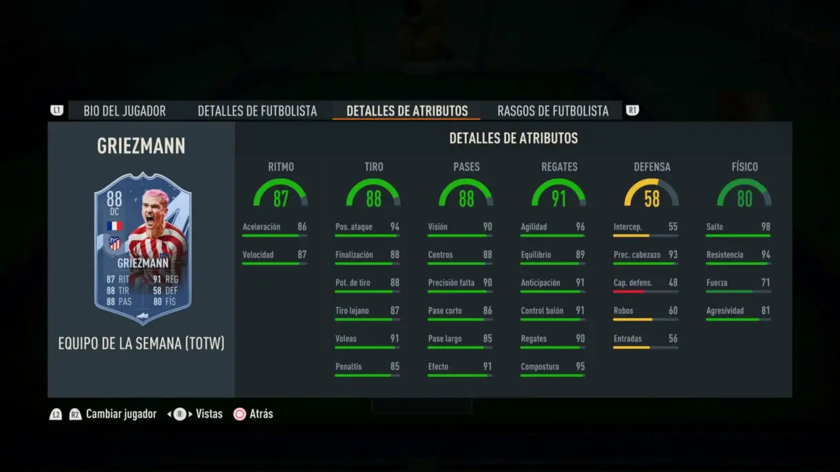 Stats in game Griezmann TIF FIFA 23 Ultimate Team