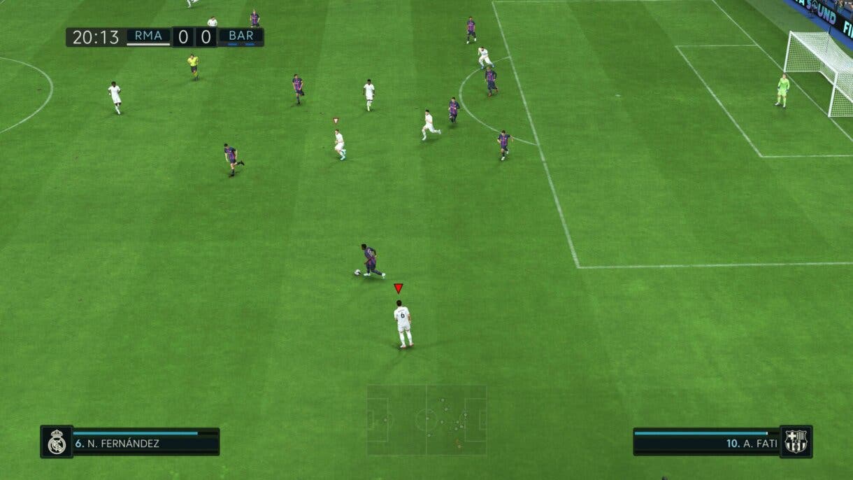 Imagen general de partido de FIFA 23 con cámara grúa y los ajustes comentados