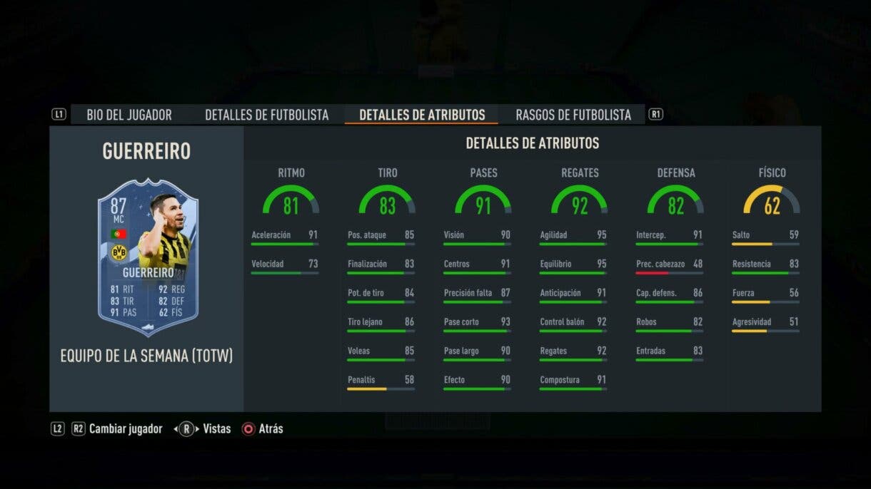 Stats in game Guerreiro SIF FIFA 23 Ultimate Team