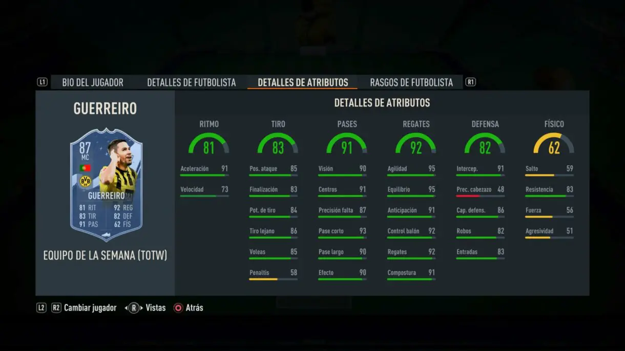 Stats in game Guerreiro SIF FIFA 23 Ultimate Team