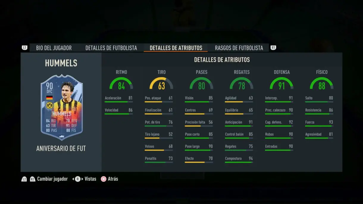 Stats in game Hummels FUT Birthday FIFA 23 Ultimate Team