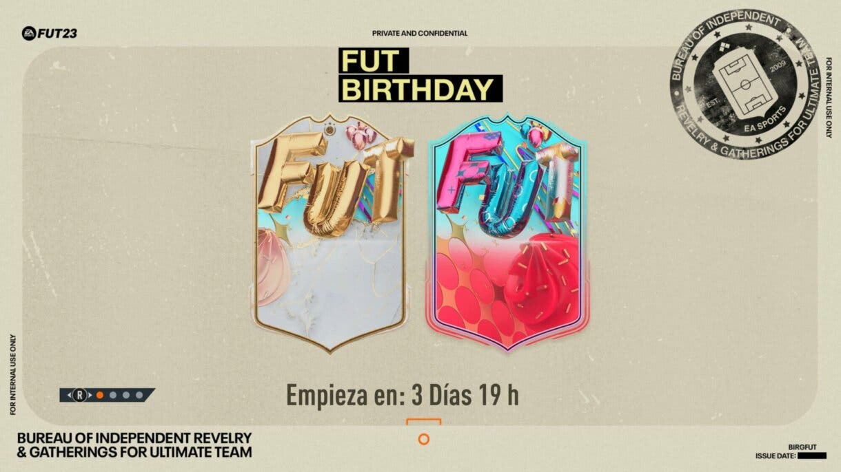Pantalla de carga FIFA 23 Ultimate Team que muestra dos diseños de FUT Birthday (uno con el estilo de Icono)
