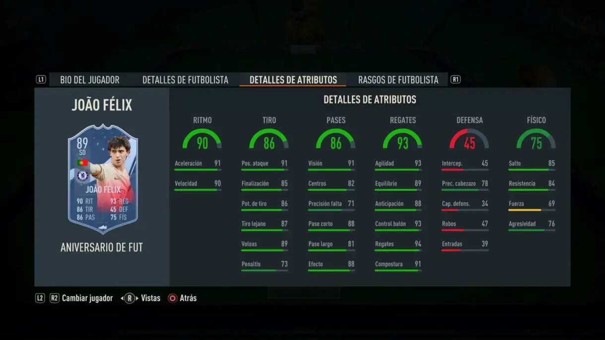 Stats in game Joao Félix FUT Birthday FIFA 23 Ultimate Team