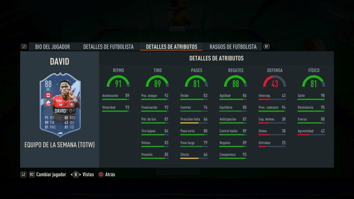 Stats in game Jonathan David FIF FIFA 23 Ultimate Team