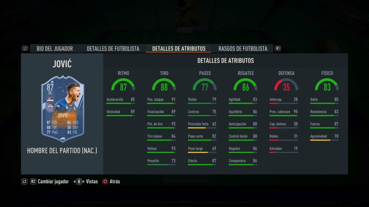 Stats in game Jovic MOTM FIFA 23 Ultimate Team