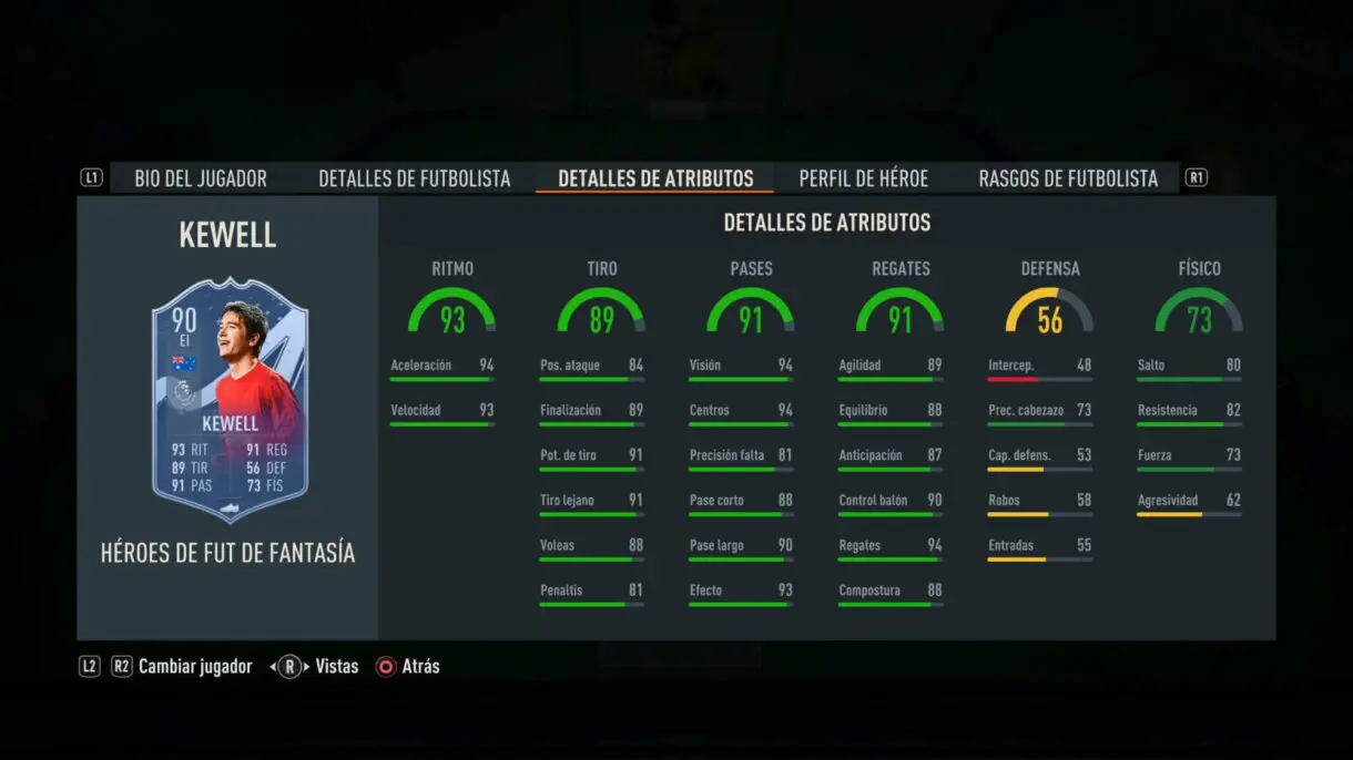 Stats in game Kewell Fantasy FUT Heroes FIFA 23 Ultimate Team