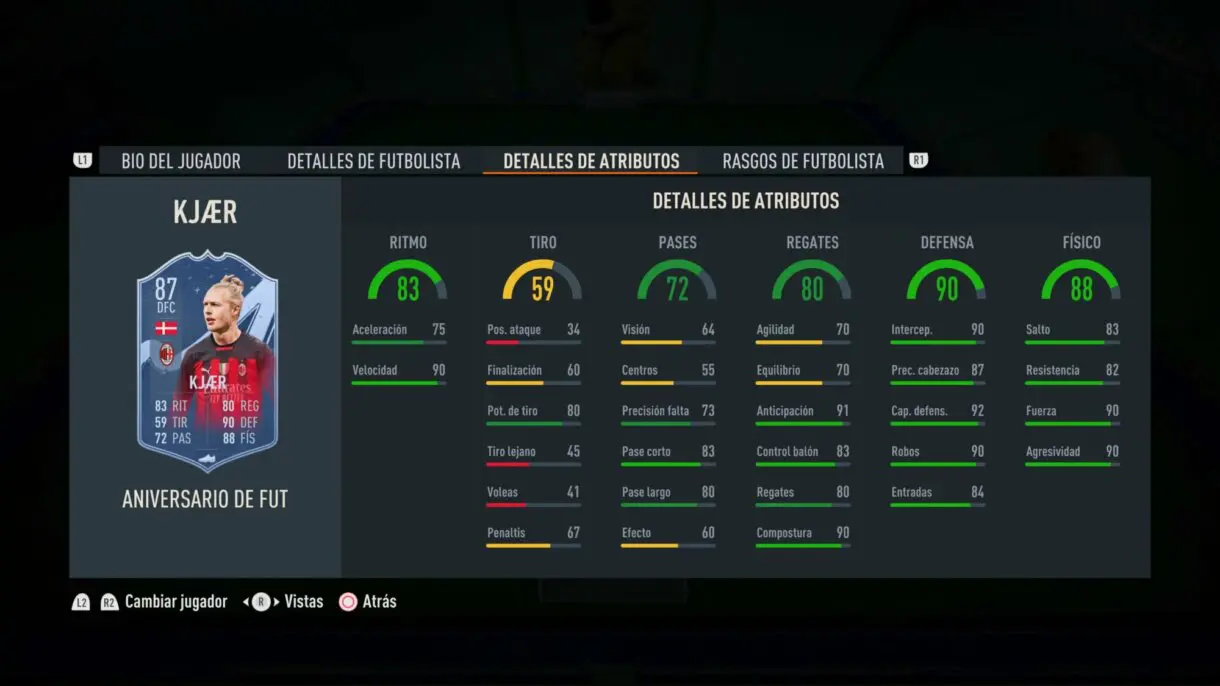 Stats in game Kjaer FUT Birthday FIFA 23 Ultimate Team