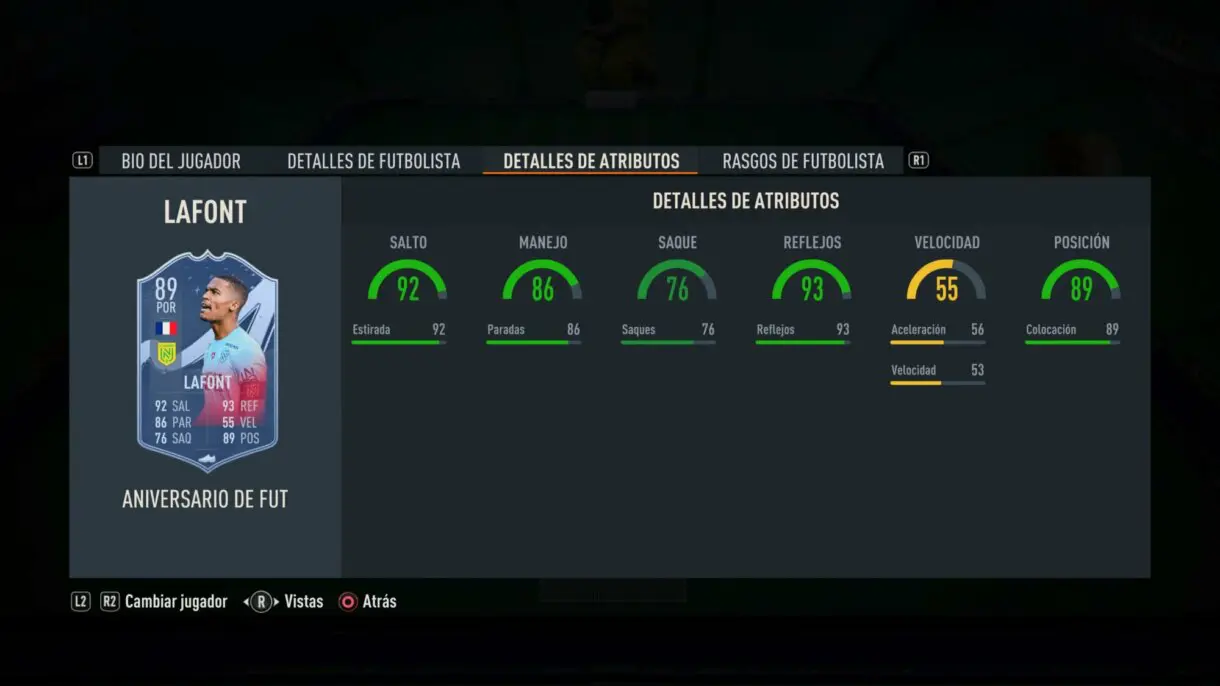 Stats in game Lafont FUT Birthday FIFA 23 Ultimate Team