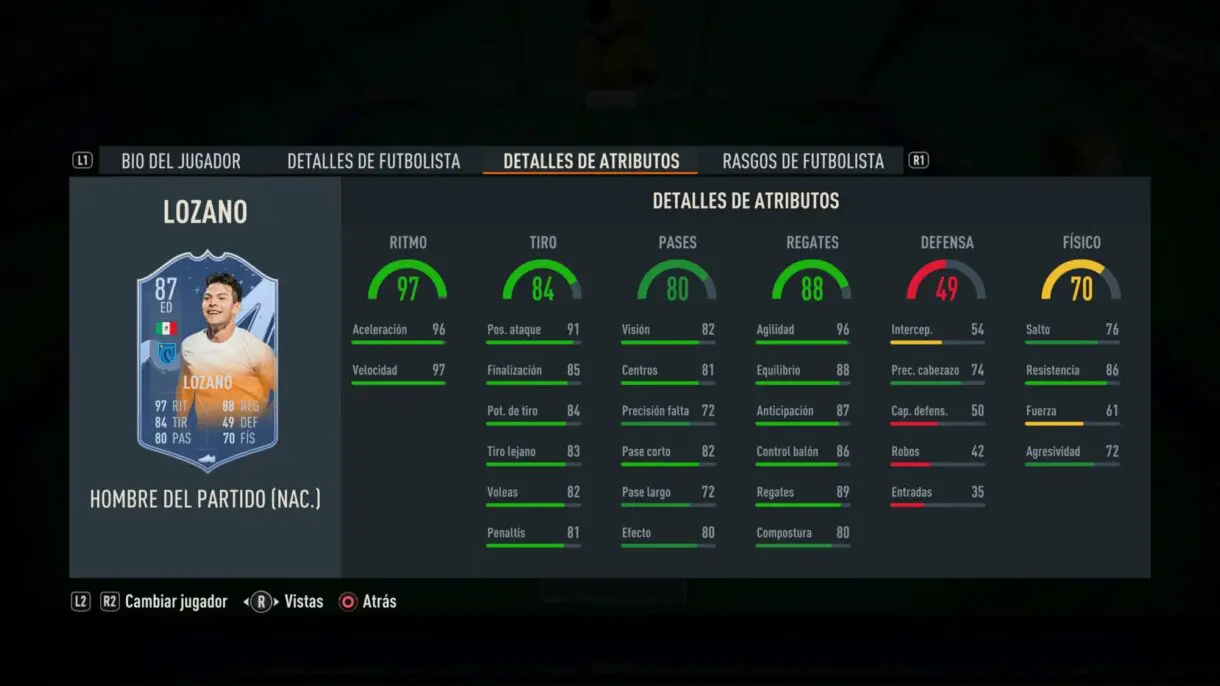 Stats in game Lozano MOTM FIFA 23 Ultimate Team