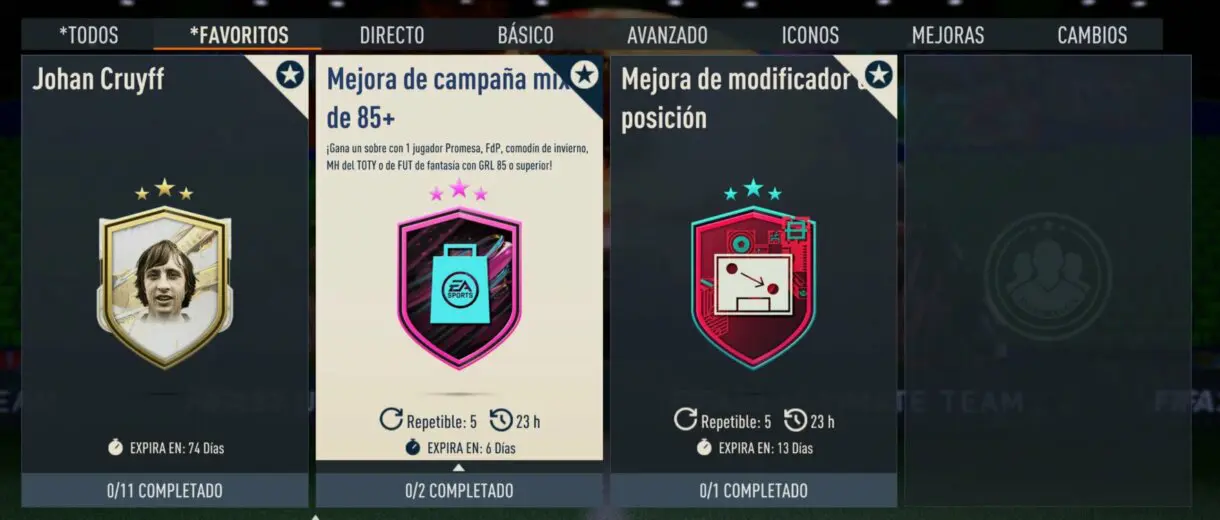 Mejora de campaña mixta de 85+ desde el menú de SBC´s favoritos de FIFA 23 Ultimate Team