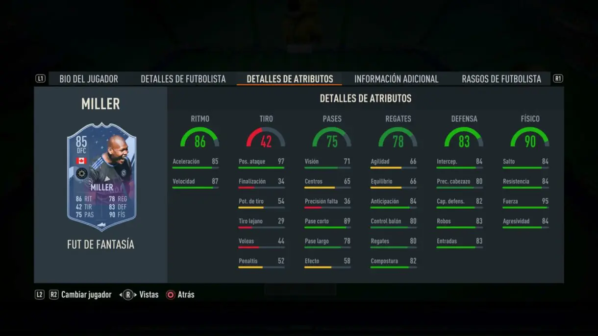 Stats in game Miller Fantasy FUT FIFA 23 Ultimate Team