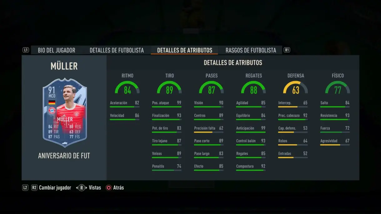 Stats in game Müller FUT Birthday FIFA 23 Ultimate Team