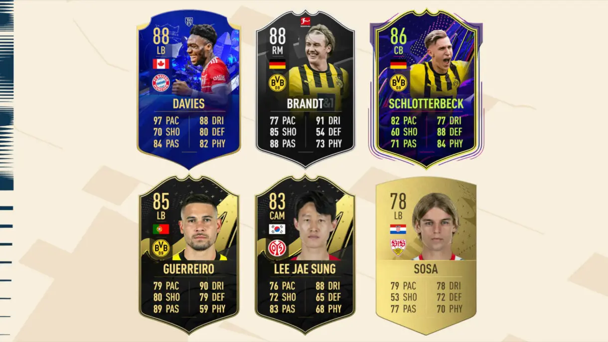 Mejores cartas In Form (más Schlotterbeck OTW y Sosa oro) nominados Bundesliga febrero FIFA 23 Ultimate Team