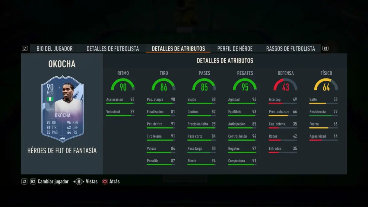 Stats in game Okocha Fantasy FUT Heroes FIFA 23 Ultimate Team