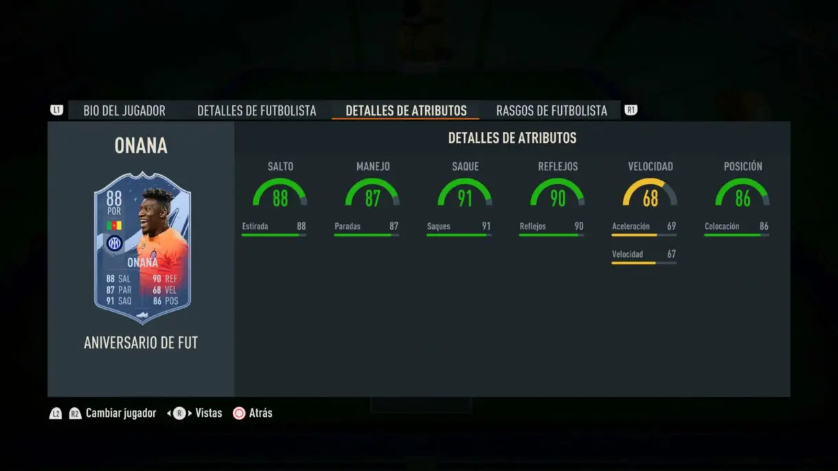 Stats in game Onana FUT Birthday FIFA 23 Ultimate Team