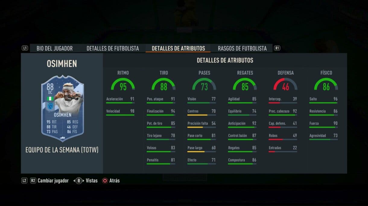 Stats in game Osimhen TIF FIFA 23 Ultimate Team